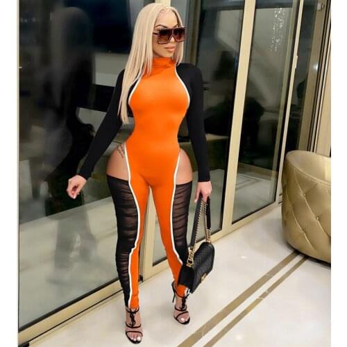 Club Hollow Out Woman Jumpsuit Sheer Mesh Patchwork Bodycon Jumpsuit for Women Transparent Ruched Party Rompers Womens Jumpsuit