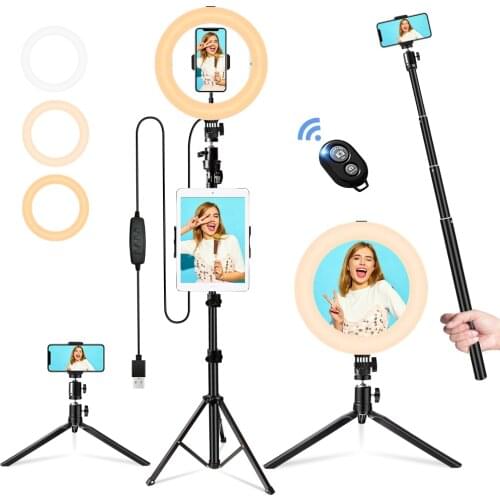 Ring Light with Stand Tripod 10 Inch Ring Light for Phone&iPad Desktop Led Selfie Light Ring for Vlog Photography Makeup Studio