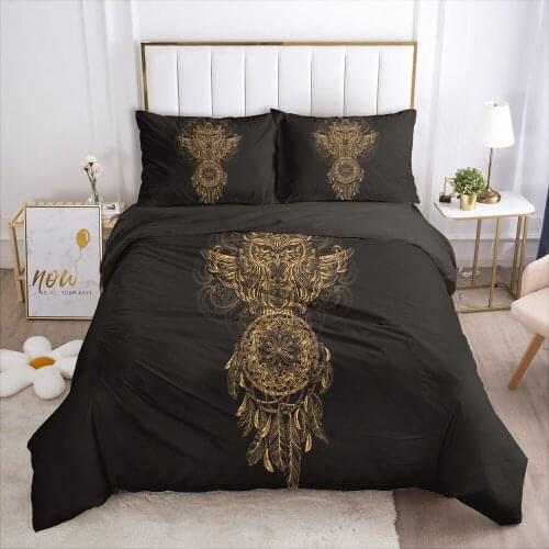 Black Golden owl 3D HD Bedding Set Custom United States Queen King Size Quilt Duvet Cover Pillowcases Bedclothes Drop Ship