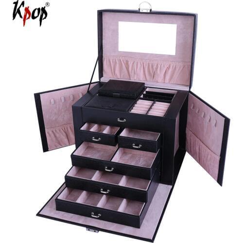 Kpop Square Shape Multilayer Box Display PU Leather Travel Case Storage Box Carrying Cases For Rings Necklaces Jewelry OB107