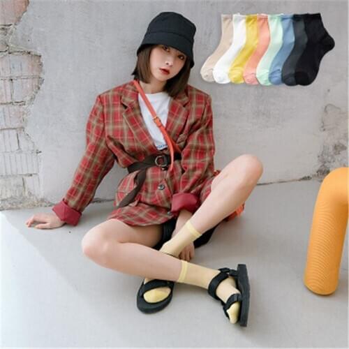 Summer Thin Mesh Korea Candy Color medium-length ultra-thin College Wind female stockings HY003