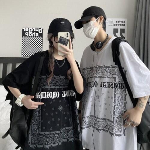 Summer Hip-hop Cashew Flower Short-sleeved T-shirt Male Couple Oversized Half-sleeved Student Loose Clothes Streetwear Harajuku