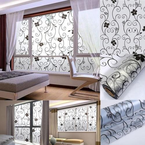 Floral Pattern Frosted Window Film No Glue Self Adhesive Vinyl Static Cling Privacy Glass Door Sticker Bathroom For Home Decor