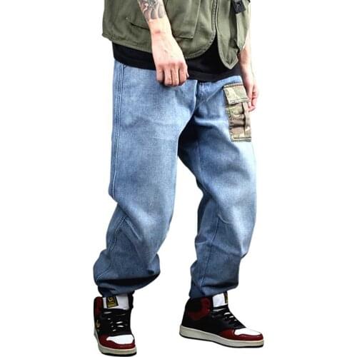 Fashion Plus Size Hiphop Harem Jeans Men Loose Baggy Trousers Casual Streetwear Retro Distressed Straight Denim Cargo Pants