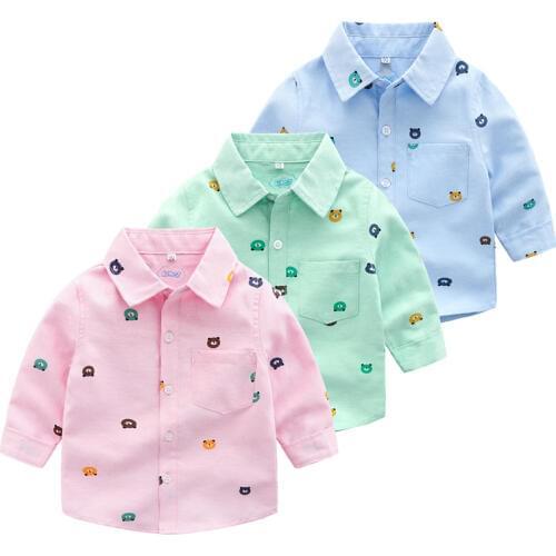 Fashion Baby Boy Clothes Long Sleeve Spring Autumn Childrens Lapel printed Bear Childrens Clothing boys Tops