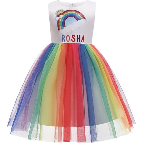 2021Fashion Rainbow Children Birthday Princess Dress Girl Clothes Tutu Evening Dress For Girls Performance Costume Wedding Dress