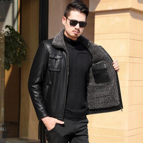 Big Plus Size 8xl Down Filling Jacket Warm Winter Sheepskin Mens Leather Jacket Men Leisure Fur Coat Men Wool Real Leather Coat