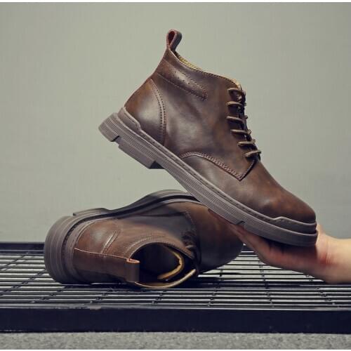 Leather Mens Shoes Spring Winter Casual Ankle Boots Outdoor Work Snow Boots Lace Up Classic Shoes High Quality