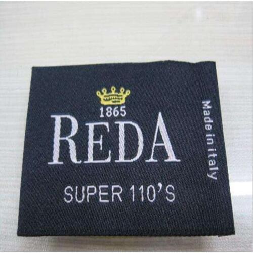 Customize 1000 pcs/lot Wood shuttle satin woven label selvage edge damask clothing labels fabric sewing tags