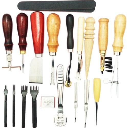 19pcs Handmade Leather Carft Punch Tools Kit Stitching Carving Working Sewing
