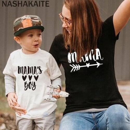 NASHAKAITE Mommy and me clothes Summer Short Sleeve Letter Print Tops Mom and Boy Matching T-shirt For 1-10Y Family Look