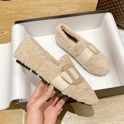 Plush shoes womens cotton shoes winter new fashion all-match flat-bottomed plus velvet pedal peas shoes women comfortable hot