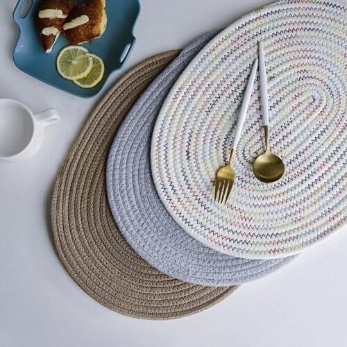 Simple Green Oval Cotton Placemat Household Tablecloth Kitchen Heat-resistant Thickening Tableware Table Mat Non-slip Pad