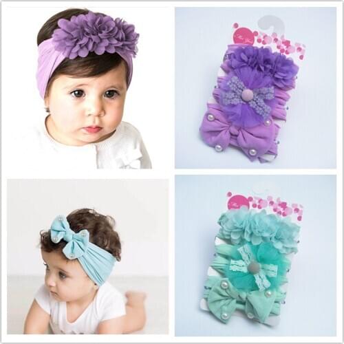 3pcs/set Baby Flower Headband Girls Hair Accessories Rabbit Ear Turban Bow Elastic Hairband Baby Princess Christmas Day Gifts