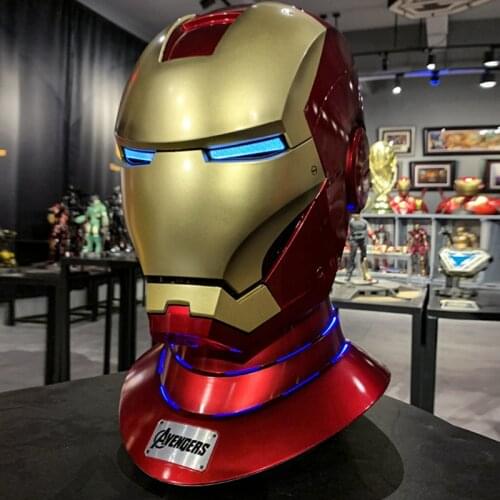 Hasbro Avengers Iron Man MK7 Helmet with Base 1/1 LED Light Voice Wearable for Cosplay Action Figure Model Toy Birthday Gift