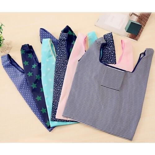 Foldable Stripe Star Shopping Bag Eco-Friendly Portable Storage Supermarket Shopping Bag Large Oxford Cloth Casual Tote Bag
