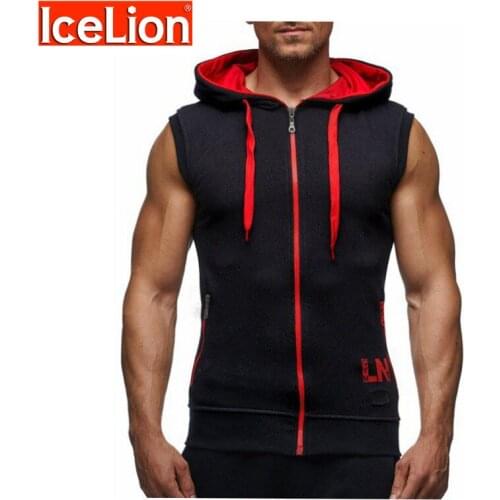 IceLion 2021 Hoodies Men Slim Fit Sweatshirts Sleeveless Zipper Sweatshirt Cardigan Sportswear Casual Solid Tracksuit Sudaderas
