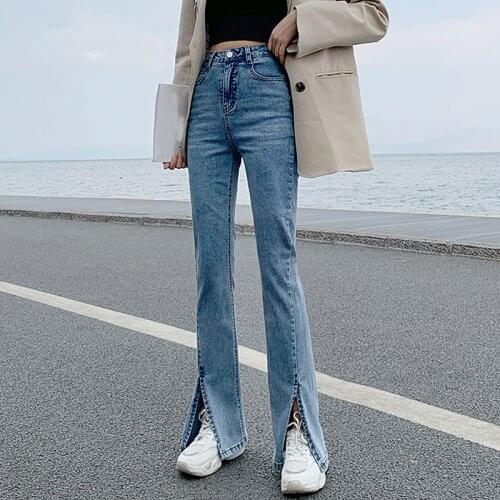 Streetwear Split Flare Jeans 2021 High Quality Stylish High Waist Long Jeans Women Casual Plus SIze Denim Pants jeans femme
