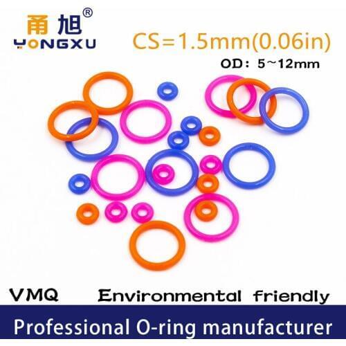 50PCS/lot multicolor Silicon rubber o-ring Silicone/VMQ Thickness CS1.5mm OD5/6/7/8/9/10/11/12*1.5mm Seal Rubber Gasket Ring