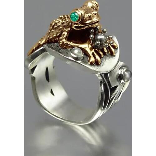 Vintage Gold Color Toad Ring For Womens Gothic Punk Steampunk Unique Frog Green Zircon Ring Sets Party Jewelry 2021 Gift