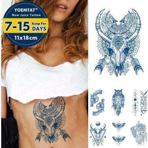 Juice Lasting Ink Tattoos Body Art Waterproof Temporary Tattoo Sticker Sexy Lace Gun Tatoo Arm Fake Owl Lion Tatto Women Men