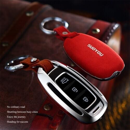 Suede Leather Car Key Case Cover For Hyundai i30 i35 i40 Kona Azera Elantra Solaris Grandeur Ig Accent Santa Fe 2018 2019