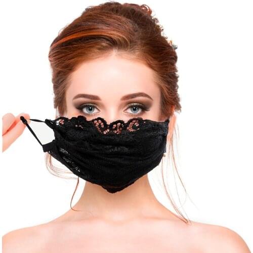 Women Black Flower Embroidery Lace Adjustable Face Mask Mesh Thin Breathable Outdoor Keep Warm Fashion Party Mouth Cover Masque
