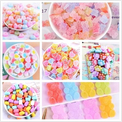 100pcs Resin Soft Candy Heart Cute Gummy Bear Charms Flat Back Resin Necklace Pendant Earring Charms For DIY Decoration
