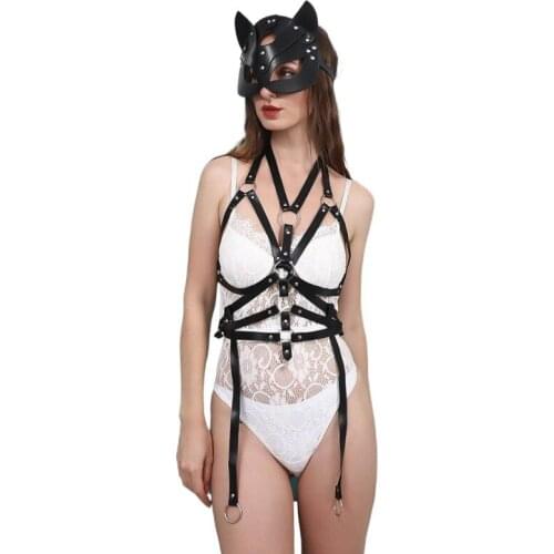 2021 New Punk Leather Lingerie Harness Women Body Bondage Garters For Stockings Crop Top Suspenders Straps Belt Adult Toys