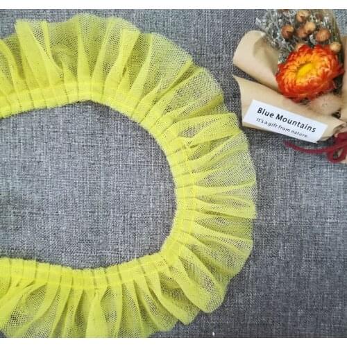1Yards 91cm Ribbon Sewing 3D Pleated Mesh Lace Fabric 5CM Wide Pink Yellow Blue Purple Green Lace Trim Guipure Crafts Laces X09