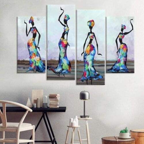 No Framed 4 Pcs American African Women Dancer Wall Art Canvas Poster Pictures Paintings Home Decor for Living Room Decoration