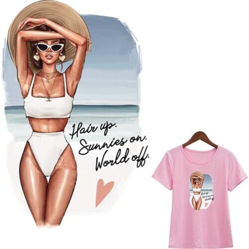 Diy Accessories Patch Swimming Girl Parches T-Shirt Jeans Decoration Washable Heat Transfer New Fashion Diy Patch For Clothes