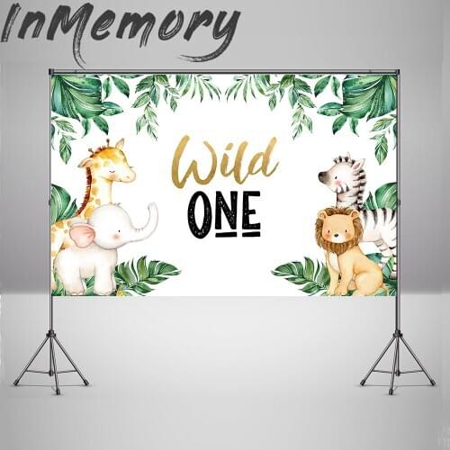 Watercolor Photo Backdrop Baby Shower Jungle Safari 1st Wild One Birthday Party Baptism Photo Studio Cartoon Background in Stock