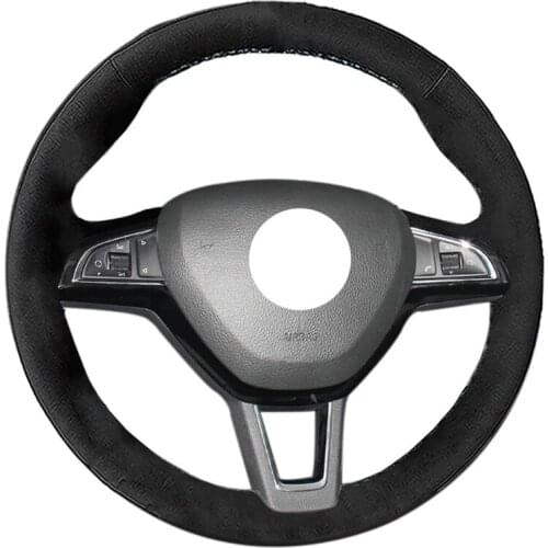 Alcantara Leather Suede Car Steering Wheel Cover for Skoda Octavia 2017 Fabia 2016 2017 Rapid Spaceback 2016 Superb (3-Spoke)