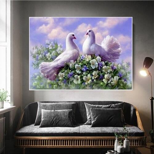 Diamond painting animal couple pigeon diamond embroidery full square diamond mosaic cartoon cross stitch diamond bead wall art