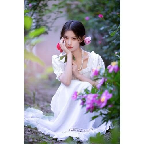 Free Shipping 2021 New Princess Womens Nightgown Long Sleepwear White Vintage Pijamas 100% Cotton Lace Nightdress