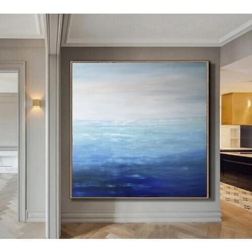 Large Ocean Abstract Painting Blue Ocean Abstract Painting,Sea Wave Abstract Canvas Oil Painting Sky Abstract Landscape Painting
