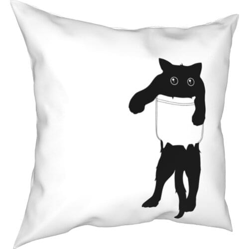 Black Pocket Cat Pillowcase Polyester Cushion Cover Decorative Cute Kitty Lover Animal Pillow Case Cover Home Square 40X40cm