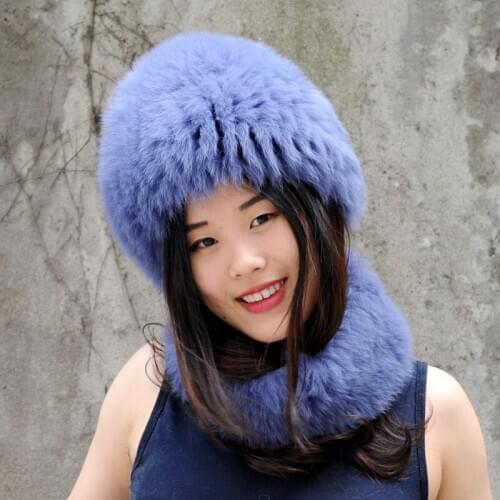 CX-C-01A Winter Soft And Warm Fur Set Fox Fur Scarf Fox Fur Hat