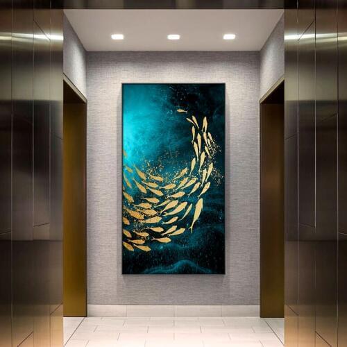 EECAMAIL Modern Light Luxury Porch Point Drill Cross Stitch Vertical Aisle Hanging Painting Fish Lucky Feng Shui Into The Door
