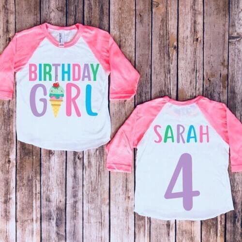 Personalize Birthday Girl Shirt, Ice Cream Birthday Shirt, Ice Cream Birthday Party, Custom Girl Outfit set