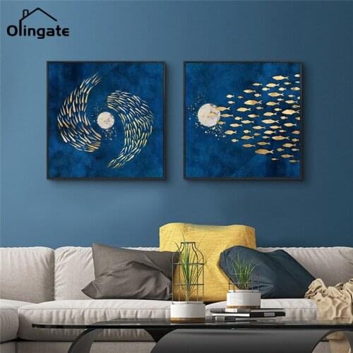 Nordic Modern Canvas Painting Animals Abstract Fish Canvas Posters and Prints One Piece Wall Art Picture for Home Decor Gift