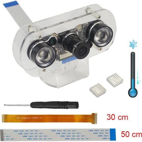 5MP Raspberry Pi 4 Camera Kit Focal Adjustable 60 Degree Night Vision Camera + 2 IR Sensor Lights + Holder for RAM 3B+/3B/Zero