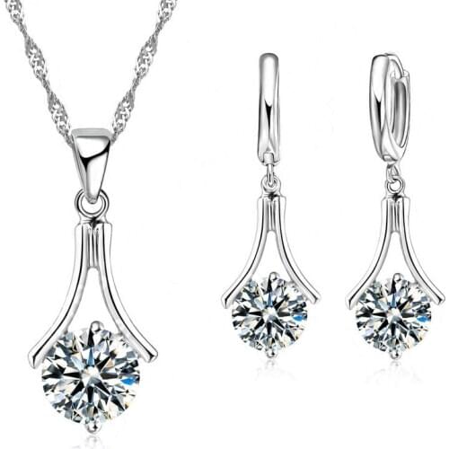Fashion Cubic Zircon Jewelry Sets For Women Exquisite Luxury 925 Sterling Silver Necklace Earrings Set Wholesale Price