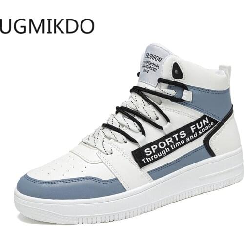 Mens High Top Fashion Leather Sneakers Comfortable Man Casual Shoes Outdoor Breathable Vulcanized Shoes Zapatillas Hombre