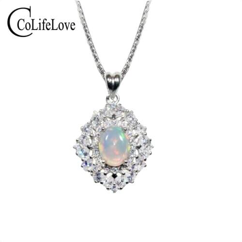 CoLife Jewelry Dazzling Gemstone Pendant for Daily Wear 100% Natural White Opal Pendant 925 Silver Opal Jewelry Gift for Woman