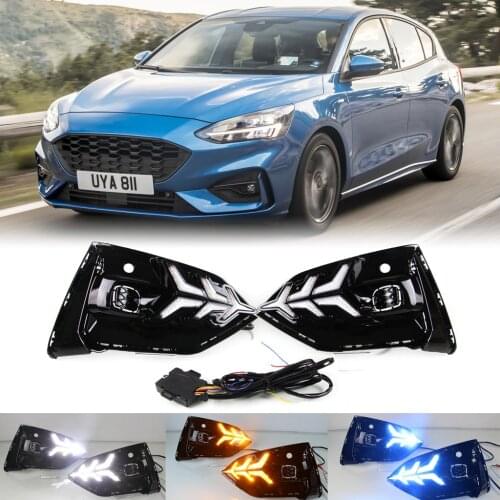 DRL Lamp for Ford Focus ST-Line 2019 LED Daytime Running Light 3 Color Daylight with Turn Signal Fog Lamp
