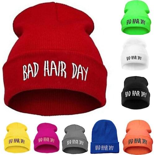 Fashion Sport Warm Winter Hats Bad Hair Day Letter Beanies Cap Women Men Hat Beanie Knitted Hip Hop Hats Bonnet for Unisex