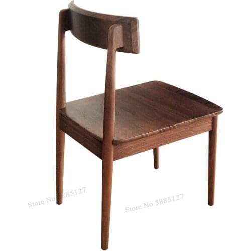 Nordic Log Home Simple Modern Black Walnut Dining Chair Full Solid Wood Small Apartment Restaurant Stool Master Design