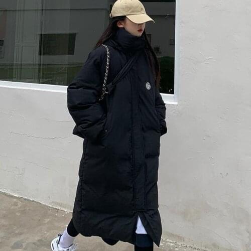 2021 New Winter Thick Cotton-padded Jacket Loose Mid-length Hooded Black Cotton-padded Jacket Woman Jacket